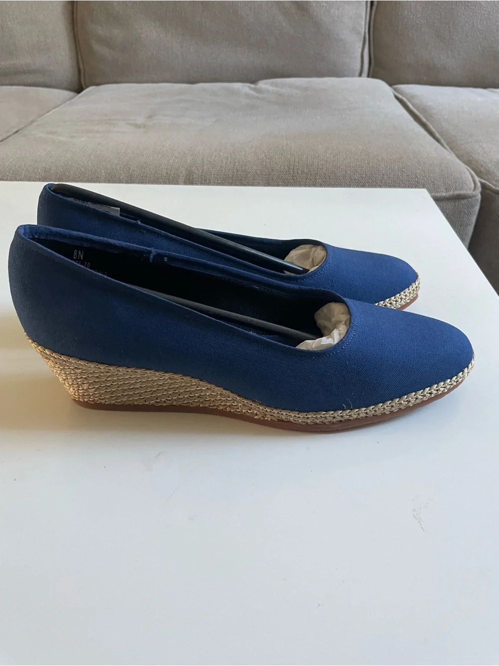 Classic Navy Espadrille Wedge Flats - Women blue new